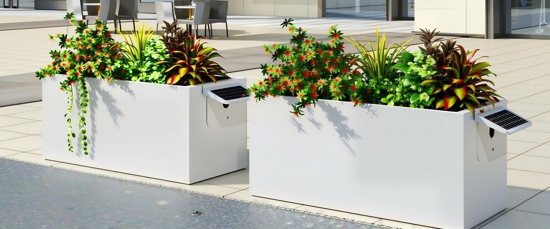 Custom smart planters installed on a terrace in Yulin, Shaanxi
