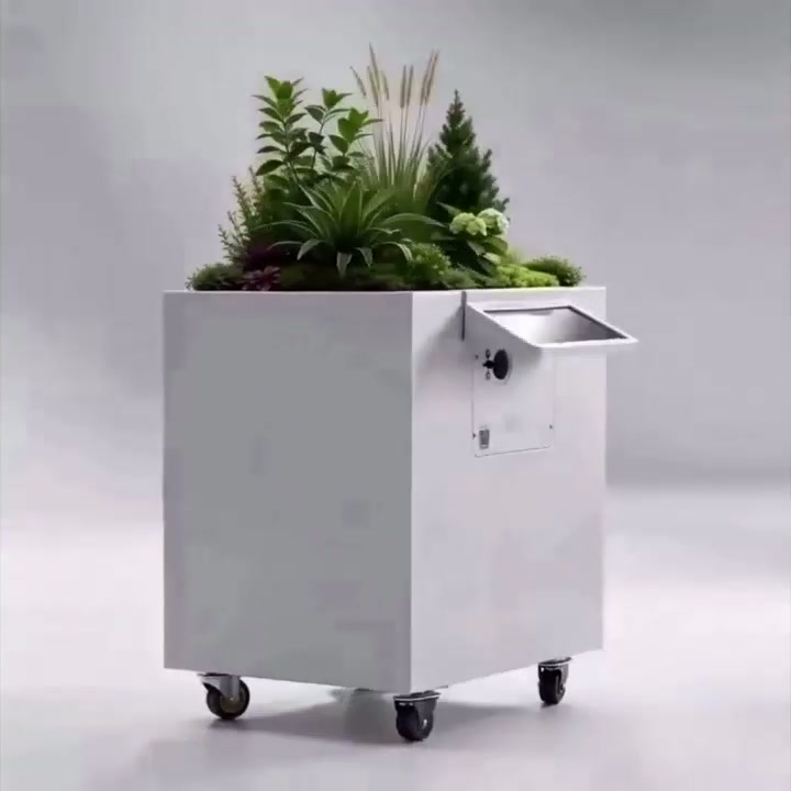 XiaoOu smart planter with solar panel and living plants