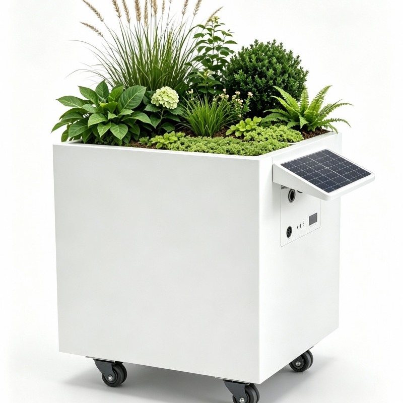 BloomBox Pro smart planter with lush green foliage